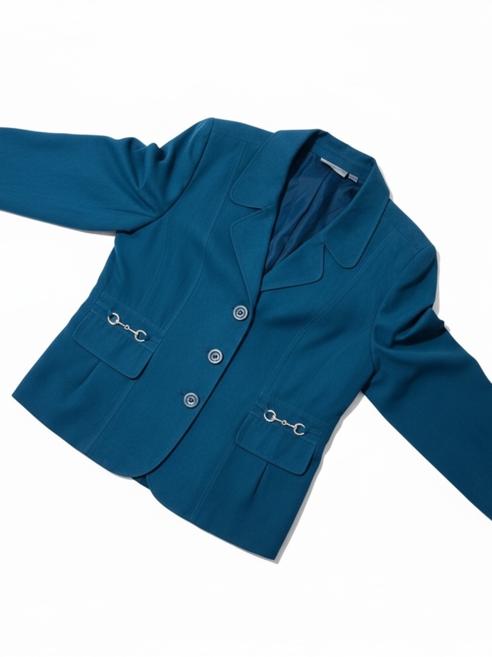 STUDIO WORKS teal blue/green velvet 3 button blazer jacket size 16 - Picture 2 of 8